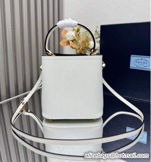 Top Design Prada Panier mini Saffiano leather bucket bag 1BA217 White 2025