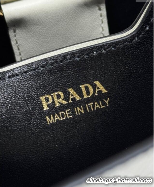 Top Design Prada Panier mini Saffiano leather bucket bag 1BA217 White 2025