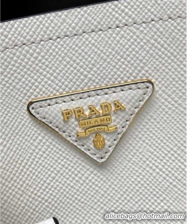 Top Design Prada Panier mini Saffiano leather bucket bag 1BA217 White 2025