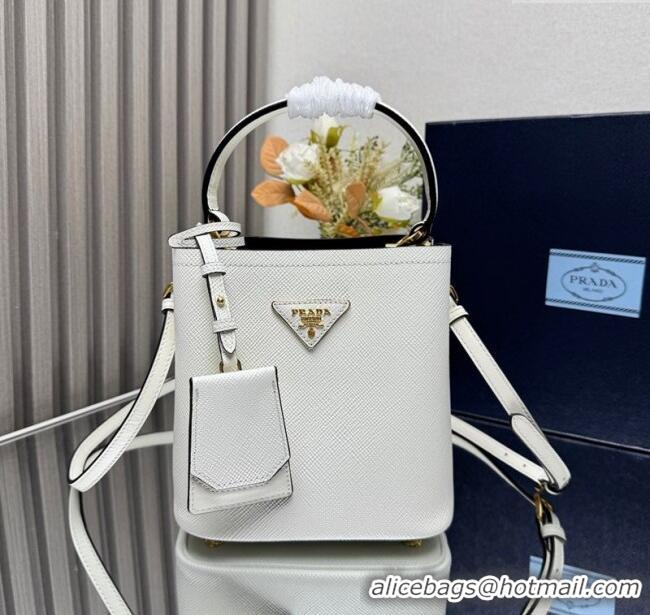 Top Design Prada Panier mini Saffiano leather bucket bag 1BA217 White 2025