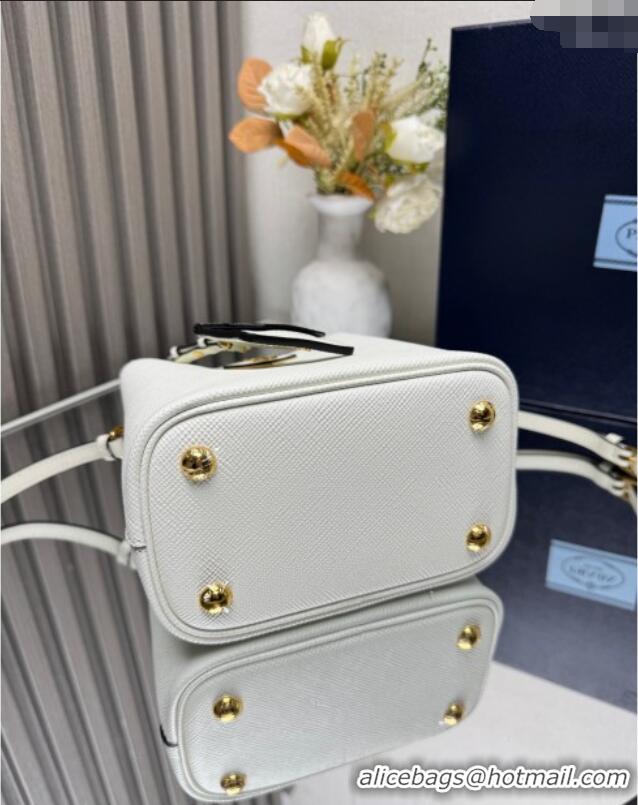 Top Design Prada Panier mini Saffiano leather bucket bag 1BA217 White 2025
