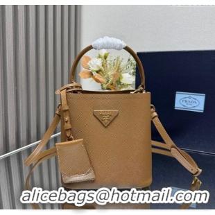 Famous Brand Prada Panier mini Saffiano leather bucket bag 1BA217 Brown 2025