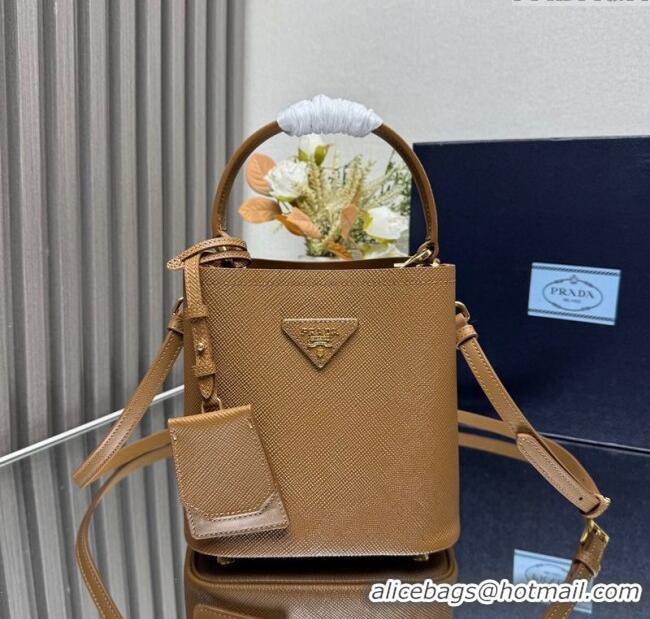 Famous Brand Prada Panier mini Saffiano leather bucket bag 1BA217 Brown 2025