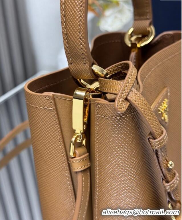 Famous Brand Prada Panier mini Saffiano leather bucket bag 1BA217 Brown 2025