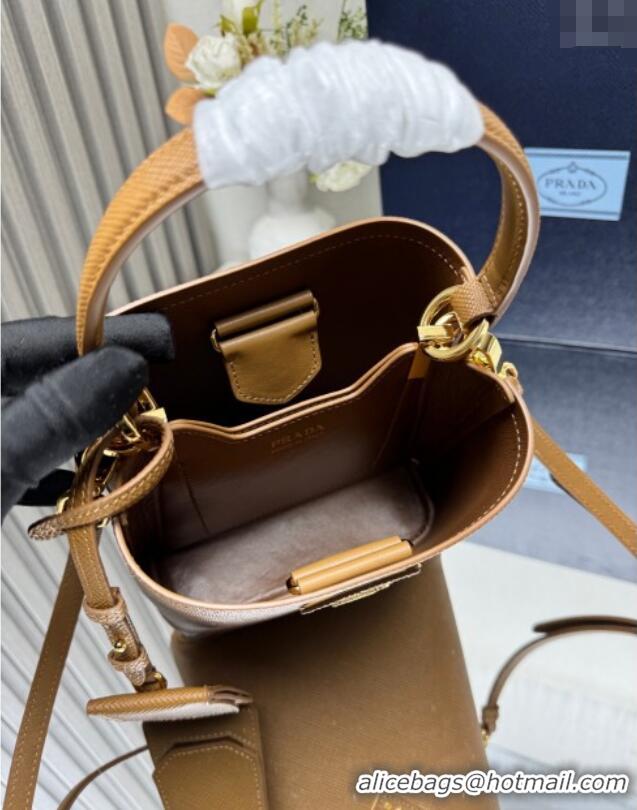 Famous Brand Prada Panier mini Saffiano leather bucket bag 1BA217 Brown 2025
