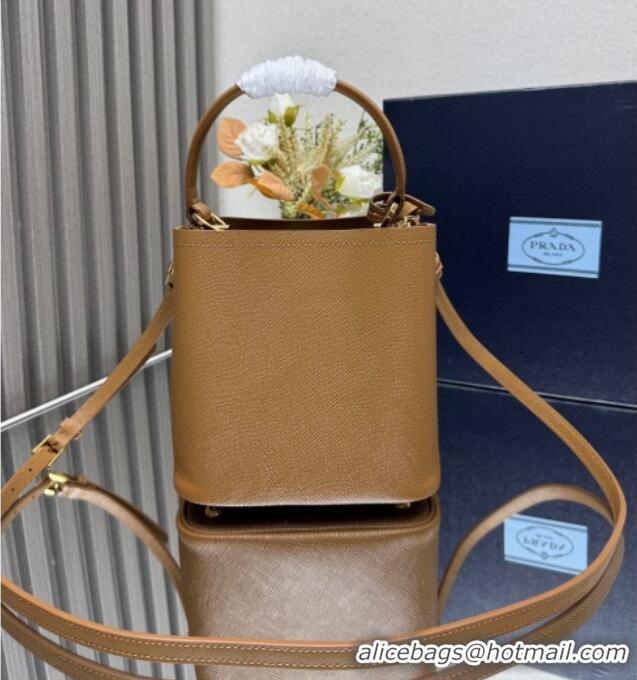 Famous Brand Prada Panier mini Saffiano leather bucket bag 1BA217 Brown 2025