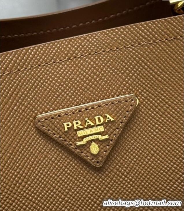 Famous Brand Prada Panier mini Saffiano leather bucket bag 1BA217 Brown 2025