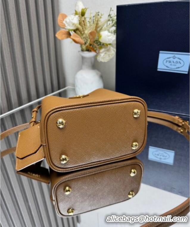 Famous Brand Prada Panier mini Saffiano leather bucket bag 1BA217 Brown 2025