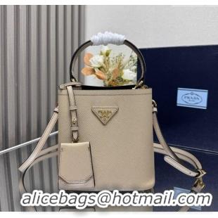 Buy Cheapest Prada Panier mini Saffiano leather bucket bag 1BA217 Beige 2025