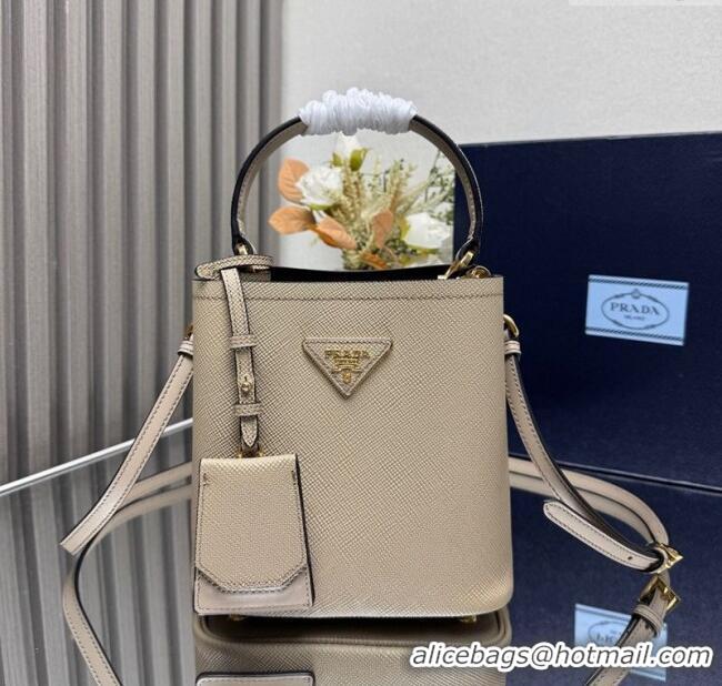 Buy Cheapest Prada Panier mini Saffiano leather bucket bag 1BA217 Beige 2025