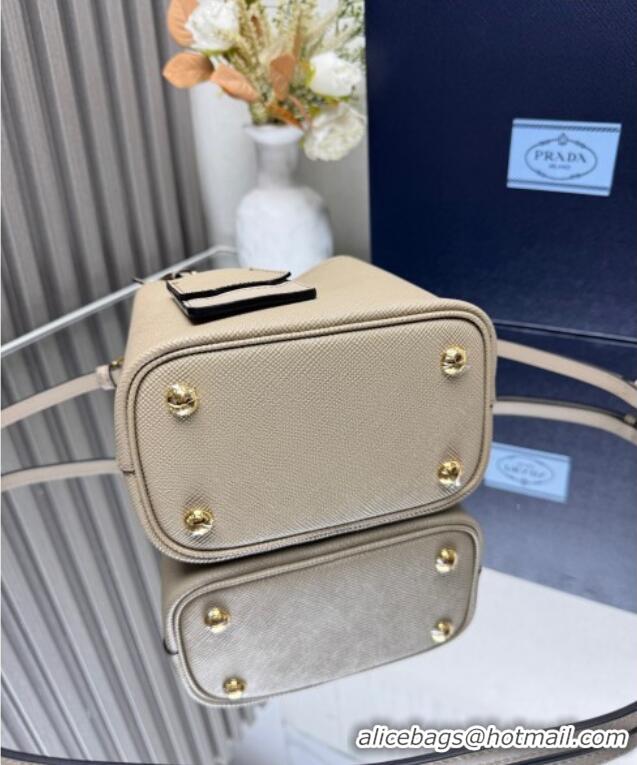 Buy Cheapest Prada Panier mini Saffiano leather bucket bag 1BA217 Beige 2025