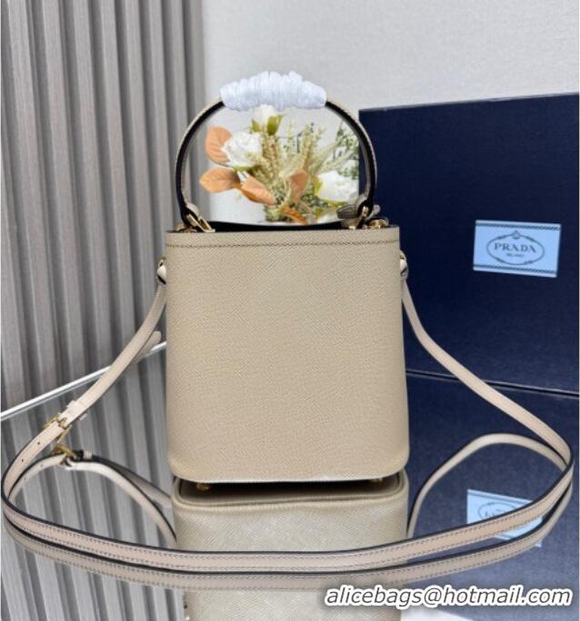 Buy Cheapest Prada Panier mini Saffiano leather bucket bag 1BA217 Beige 2025