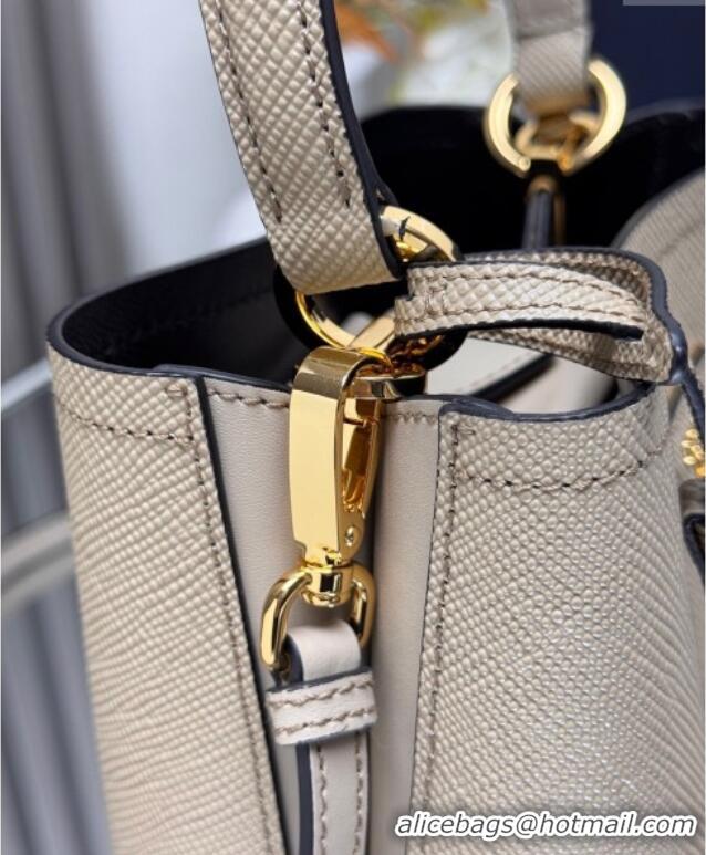 Buy Cheapest Prada Panier mini Saffiano leather bucket bag 1BA217 Beige 2025