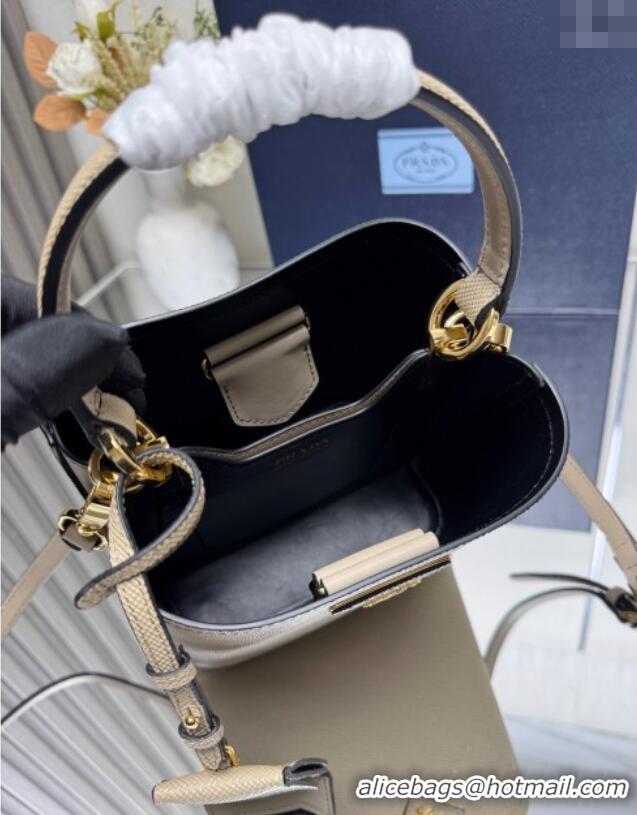 Buy Cheapest Prada Panier mini Saffiano leather bucket bag 1BA217 Beige 2025