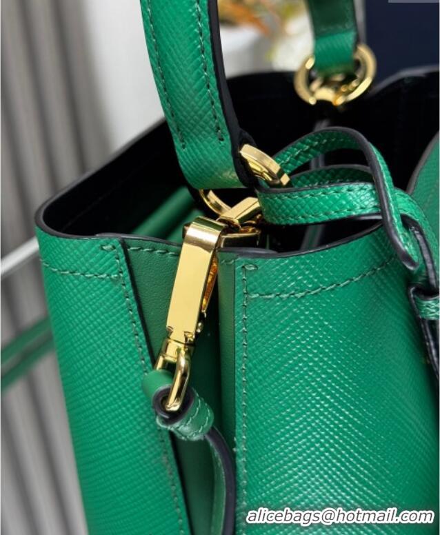 Unique Style Prada Panier mini Saffiano leather bucket bag 1BA217 Green 2025