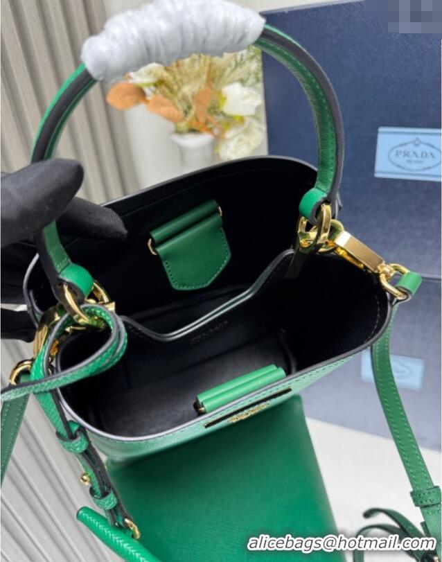 Unique Style Prada Panier mini Saffiano leather bucket bag 1BA217 Green 2025
