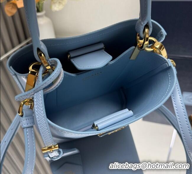 Good Taste Prada Panier mini Saffiano leather bucket bag 1BA217 Light Blue 2025 (New Tag)