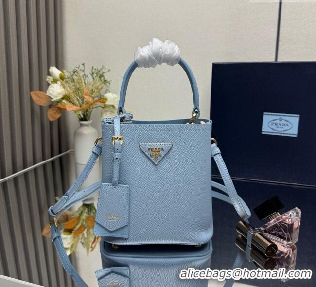 Good Taste Prada Panier mini Saffiano leather bucket bag 1BA217 Light Blue 2025 (New Tag)