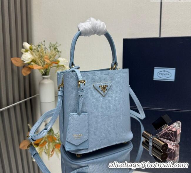 Good Taste Prada Panier mini Saffiano leather bucket bag 1BA217 Light Blue 2025 (New Tag)