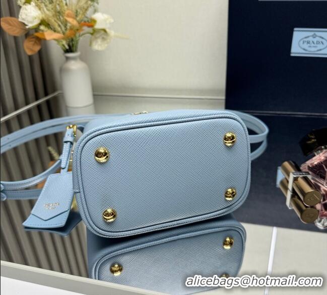 Good Taste Prada Panier mini Saffiano leather bucket bag 1BA217 Light Blue 2025 (New Tag)