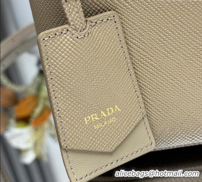 Affordable Price Prada Panier mini Saffiano leather bucket bag 1BA217 Beige 2025 (New Tag)