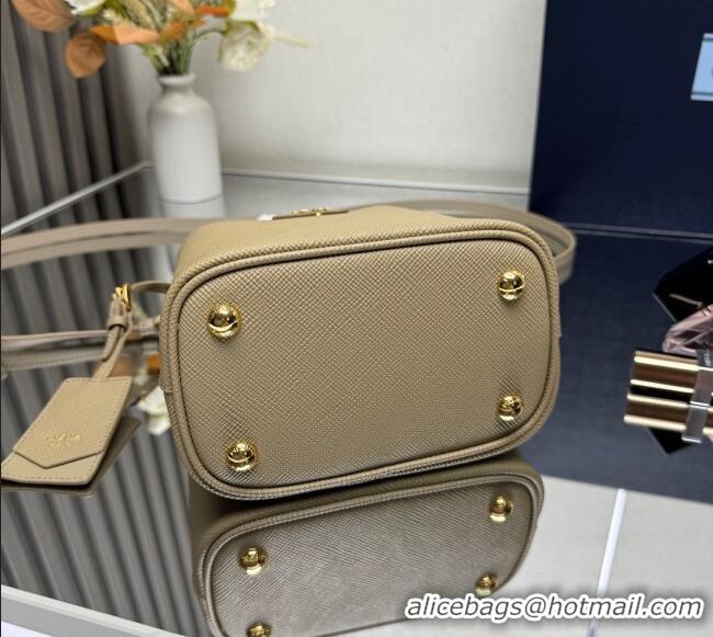 Affordable Price Prada Panier mini Saffiano leather bucket bag 1BA217 Beige 2025 (New Tag)