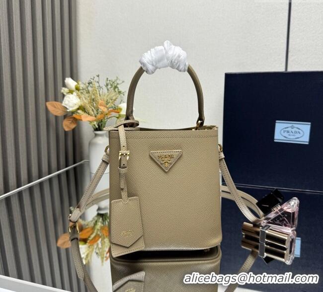 Affordable Price Prada Panier mini Saffiano leather bucket bag 1BA217 Beige 2025 (New Tag)