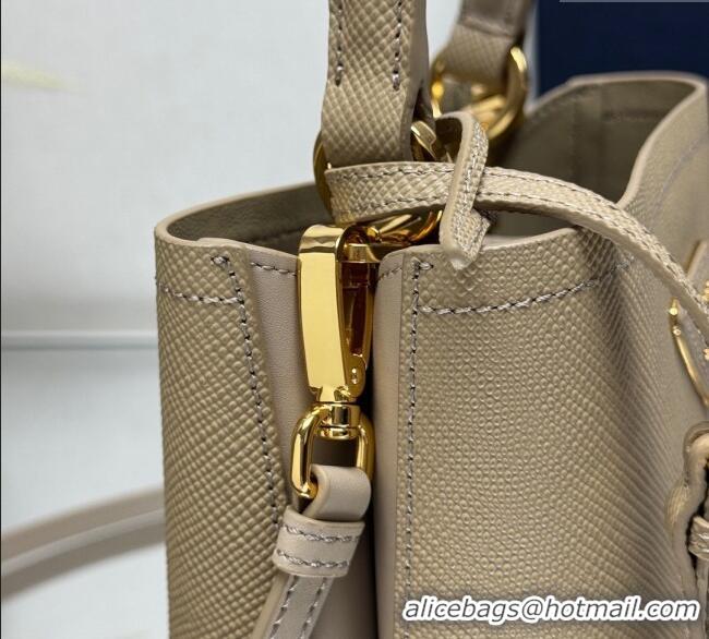 Affordable Price Prada Panier mini Saffiano leather bucket bag 1BA217 Beige 2025 (New Tag)
