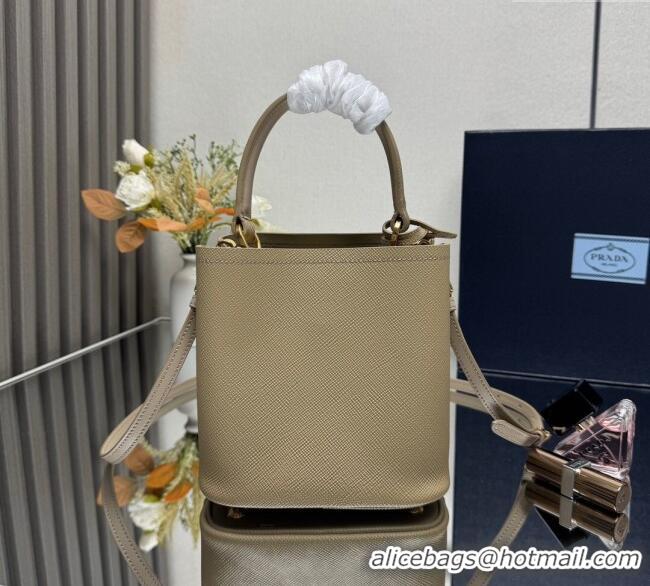 Affordable Price Prada Panier mini Saffiano leather bucket bag 1BA217 Beige 2025 (New Tag)