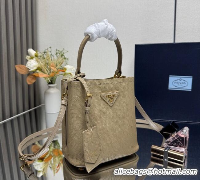 Affordable Price Prada Panier mini Saffiano leather bucket bag 1BA217 Beige 2025 (New Tag)