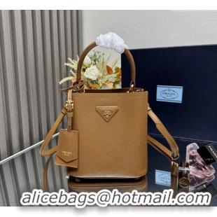Best Quality Prada Panier mini Saffiano leather bucket bag 1BA217 Brown 2025 (New Tag)