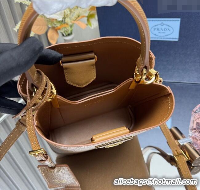 Best Quality Prada Panier mini Saffiano leather bucket bag 1BA217 Brown 2025 (New Tag)