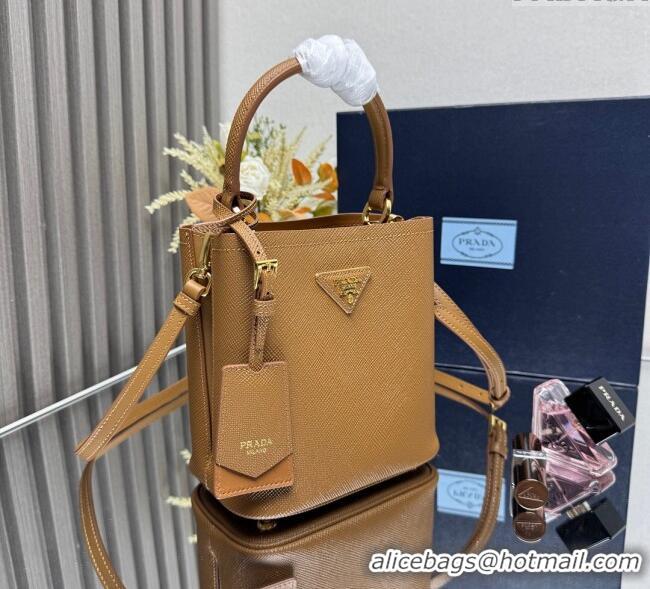 Best Quality Prada Panier mini Saffiano leather bucket bag 1BA217 Brown 2025 (New Tag)