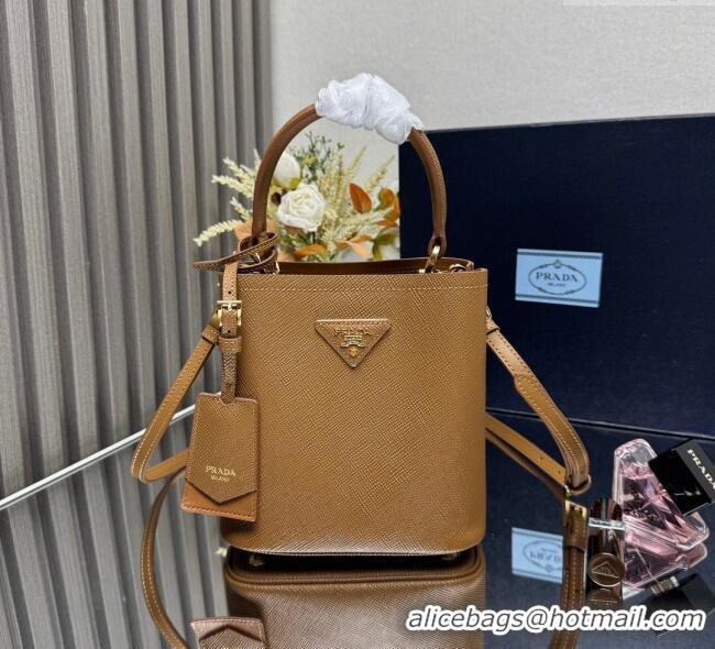 Best Quality Prada Panier mini Saffiano leather bucket bag 1BA217 Brown 2025 (New Tag)