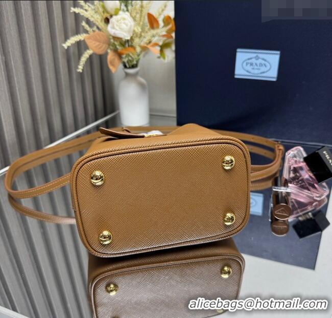 Best Quality Prada Panier mini Saffiano leather bucket bag 1BA217 Brown 2025 (New Tag)