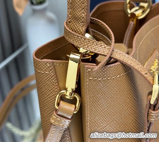 Best Quality Prada Panier mini Saffiano leather bucket bag 1BA217 Brown 2025 (New Tag)