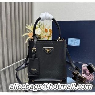 Good Product Prada Panier mini Saffiano leather bucket bag 1BA217 Black 2025 (New Tag)