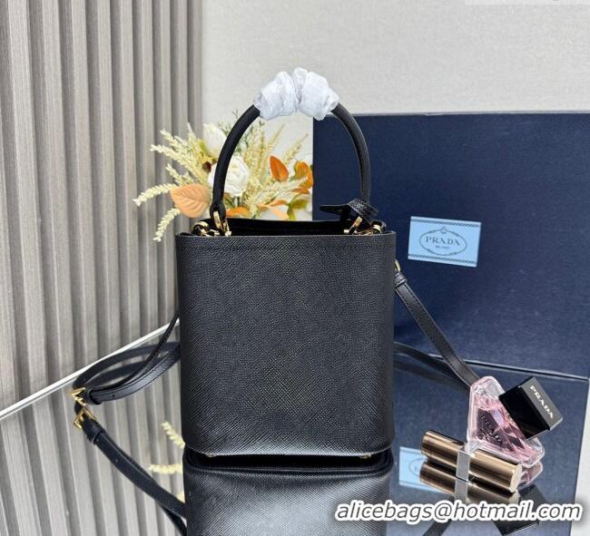 Good Product Prada Panier mini Saffiano leather bucket bag 1BA217 Black 2025 (New Tag)