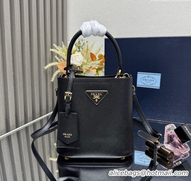 Good Product Prada Panier mini Saffiano leather bucket bag 1BA217 Black 2025 (New Tag)