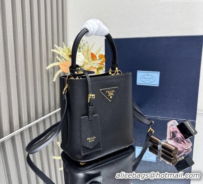 Good Product Prada Panier mini Saffiano leather bucket bag 1BA217 Black 2025 (New Tag)