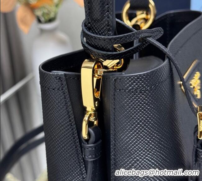 Good Product Prada Panier mini Saffiano leather bucket bag 1BA217 Black 2025 (New Tag)