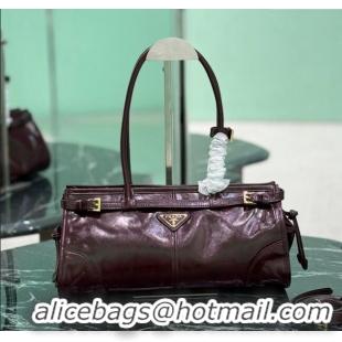 Famous Brand Prada Bonnie medium leather handbag 1BA426 Burgundy 2025