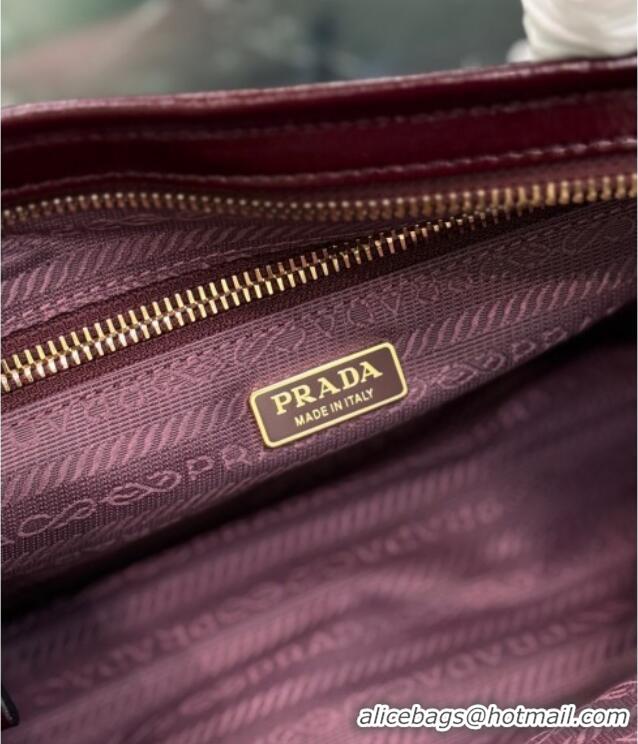 Famous Brand Prada Bonnie medium leather handbag 1BA426 Burgundy 2025