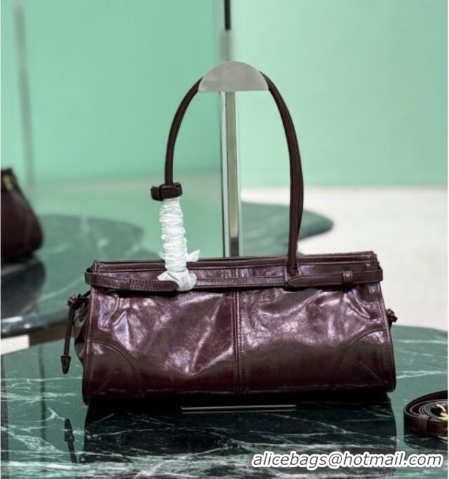 Famous Brand Prada Bonnie medium leather handbag 1BA426 Burgundy 2025