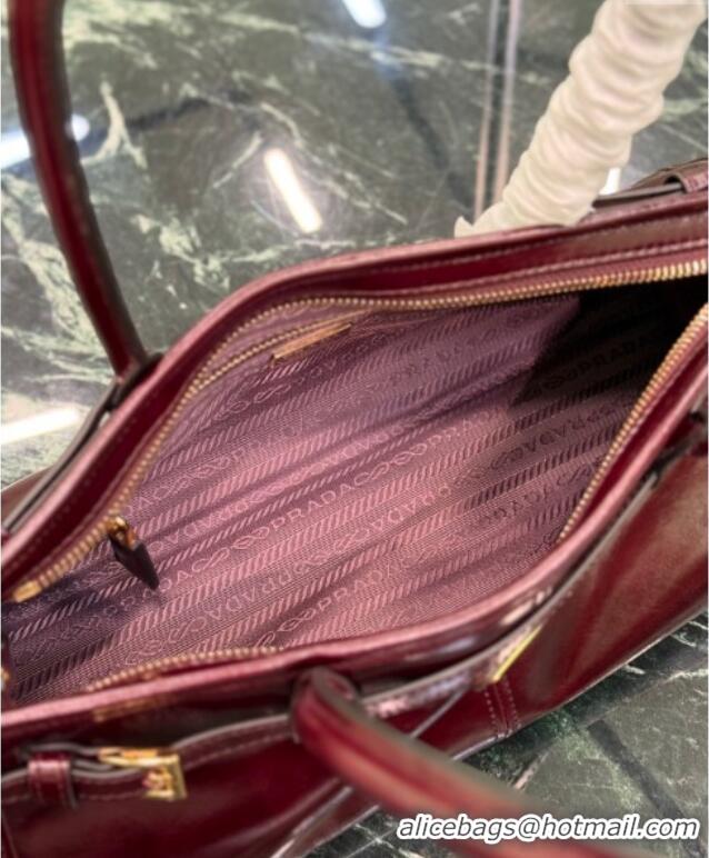 Famous Brand Prada Bonnie medium leather handbag 1BA426 Burgundy 2025
