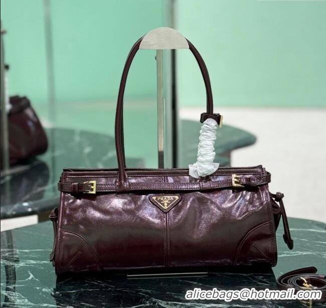 Famous Brand Prada Bonnie medium leather handbag 1BA426 Burgundy 2025