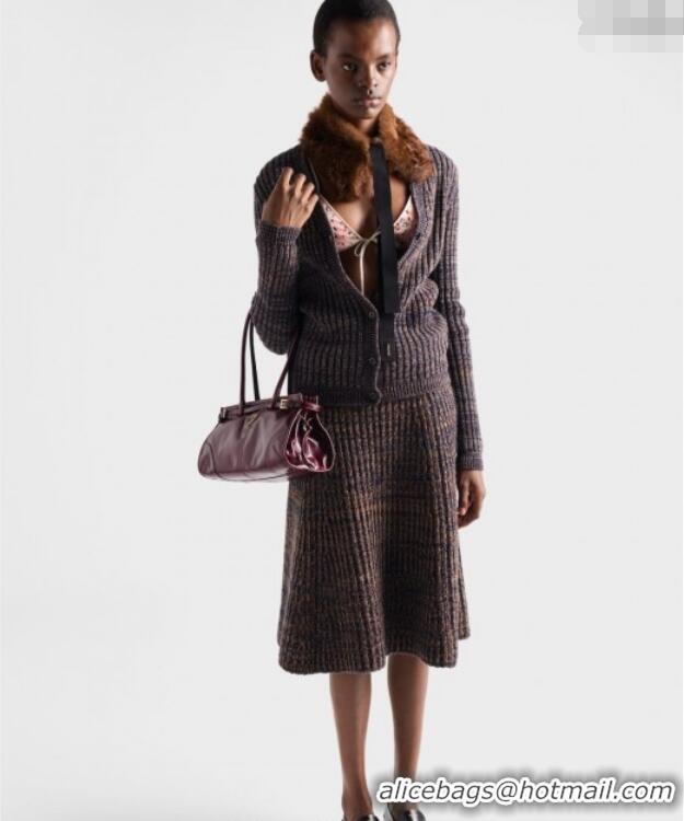 Famous Brand Prada Bonnie medium leather handbag 1BA426 Burgundy 2025