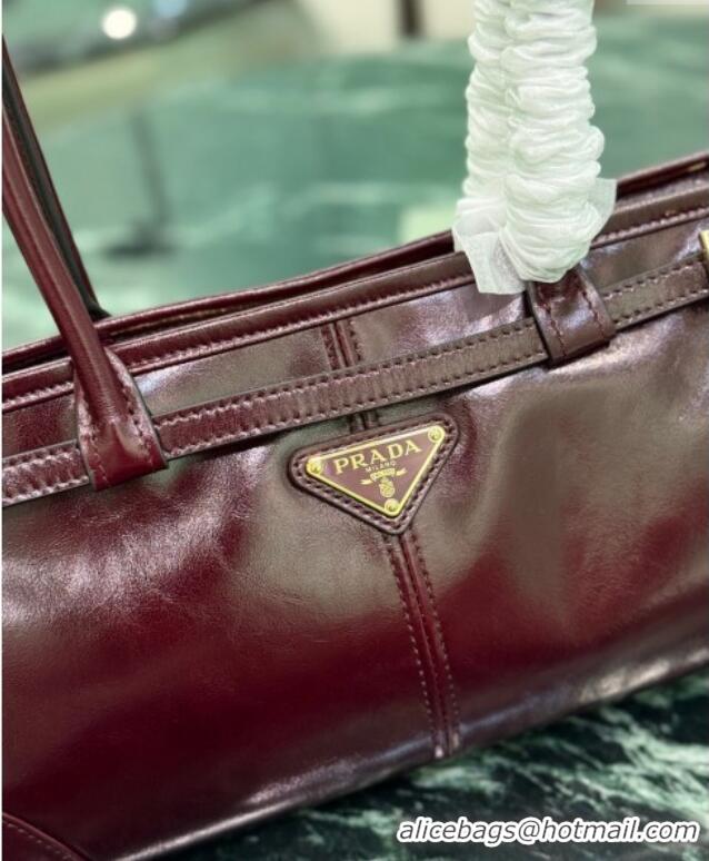 Famous Brand Prada Bonnie medium leather handbag 1BA426 Burgundy 2025