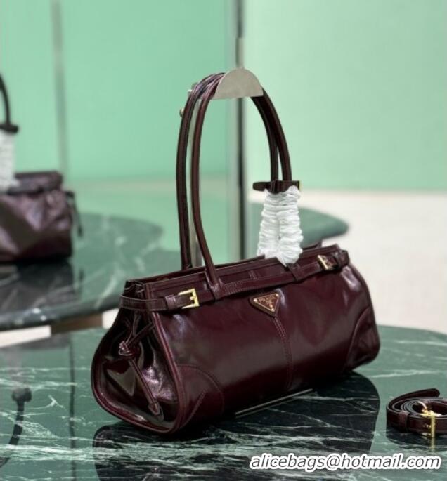 Famous Brand Prada Bonnie medium leather handbag 1BA426 Burgundy 2025