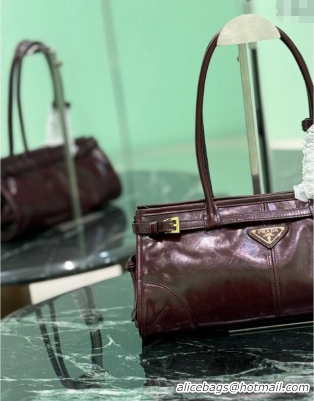 Famous Brand Prada Bonnie medium leather handbag 1BA426 Burgundy 2025